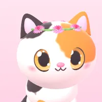 Calico cat wearing a crown of dahlias