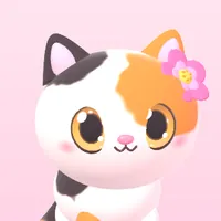 Calico cat with a flower behind her ear