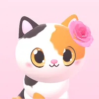 Calico cat with a pink rose behind her ear
