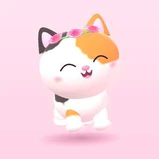 Calico cat smiling in a rose crown