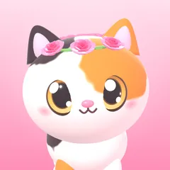 Pink app icon: a calico cat in a rose crown